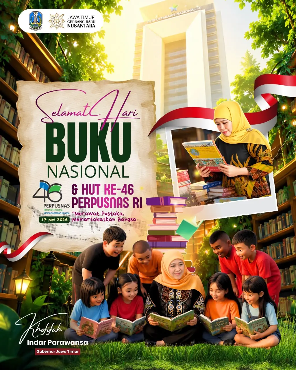 Peringatan Hari Buku Nasional yang ditetapkan setiap 17 Mei tidak terlepas dari sejarah berdirinya Perpustakaan Nasional RI pada tahun 1980. (HUMAS PEMPROV JATIM)