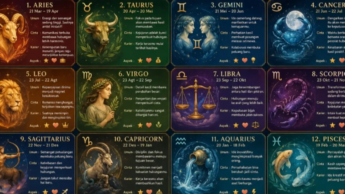 Ilustrasi 12 zodiak. (AI) 