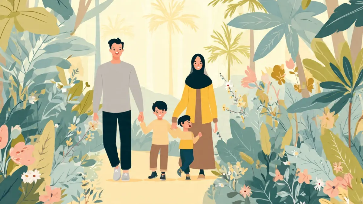 Ilustrasi keluarga bahagia. Dua anak saja. (AI)