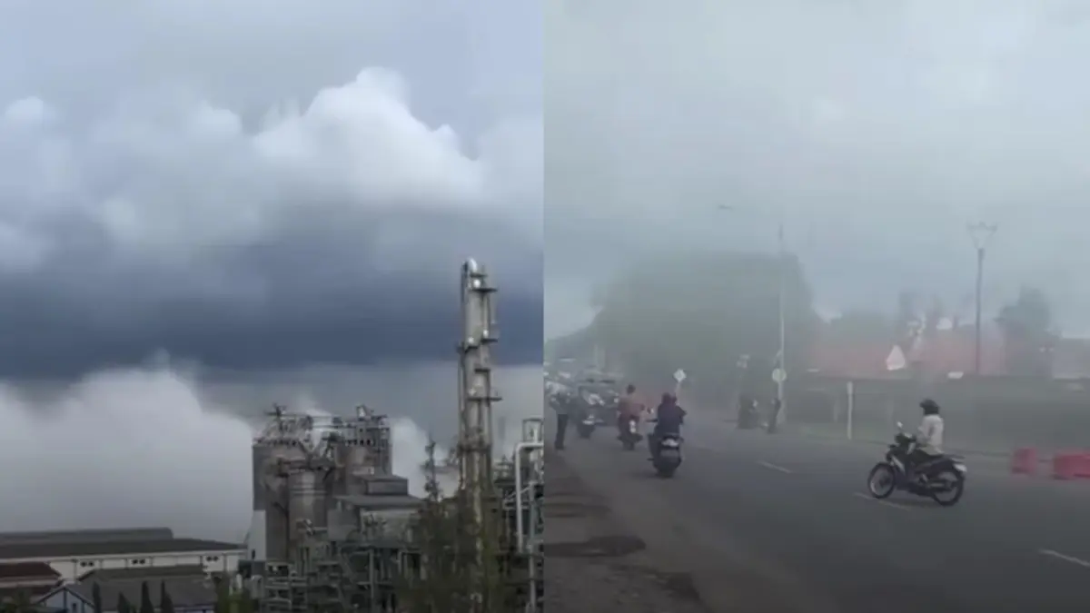 Ledakan pabrik kimia PT MCCI di Cilegon memicu kabut putih dan bau menyengat. (Instagram)