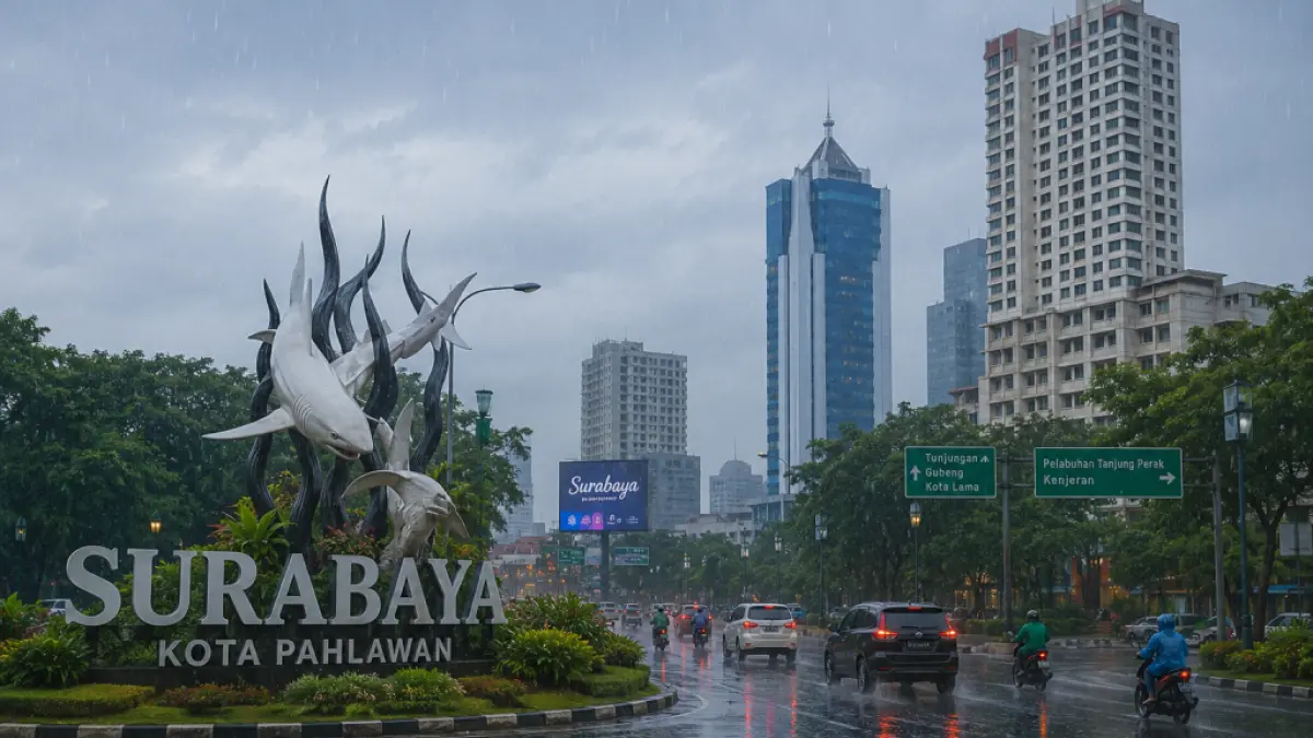 Ilustrasi hujan di Surabaya. (AI)