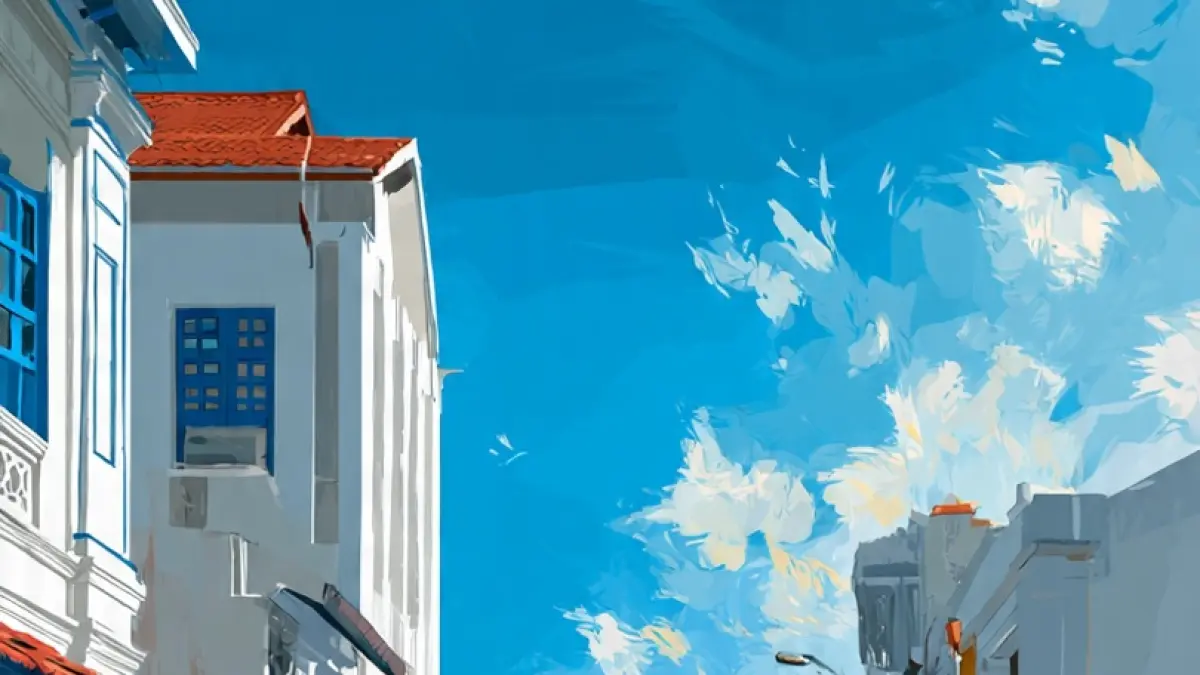 Ilustrasi cuaca cerah di kota lama. (AI)