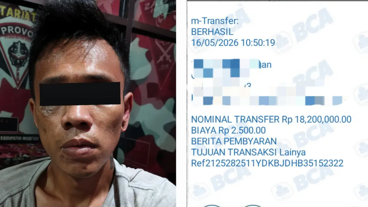PENIPU: Tersangka warga Magetan ini ditangkap Polrestabes Surabaya usai membeli dua inverter menggunakan bukti transfer palsu.(IST/RADAR SURABAYA)