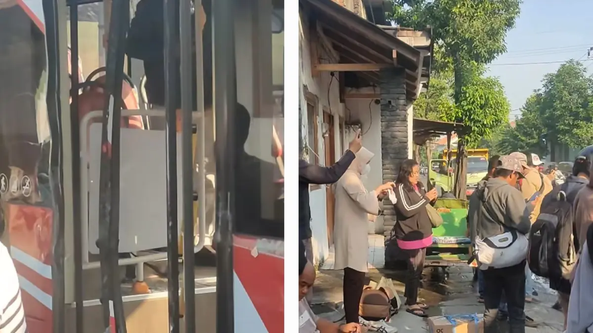 HANCUR: Kondisi Suroboyo Bus usai menabrak truk parkir di Jalan Joyoboyo, Surabaya. (IST/RADAR SURABAYA)