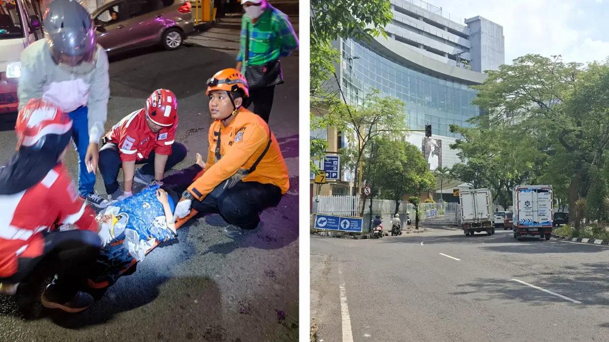 TAK SADAR : Petugas BPBD dan PMI Surabaya mengevakuasi korban W asal Pabean Cantikan diduga jadi korban jambret di Jalan Kusuma Bangsa, Surabaya Selasa (2/6) petang.(IST/RADAR SURABAYA)