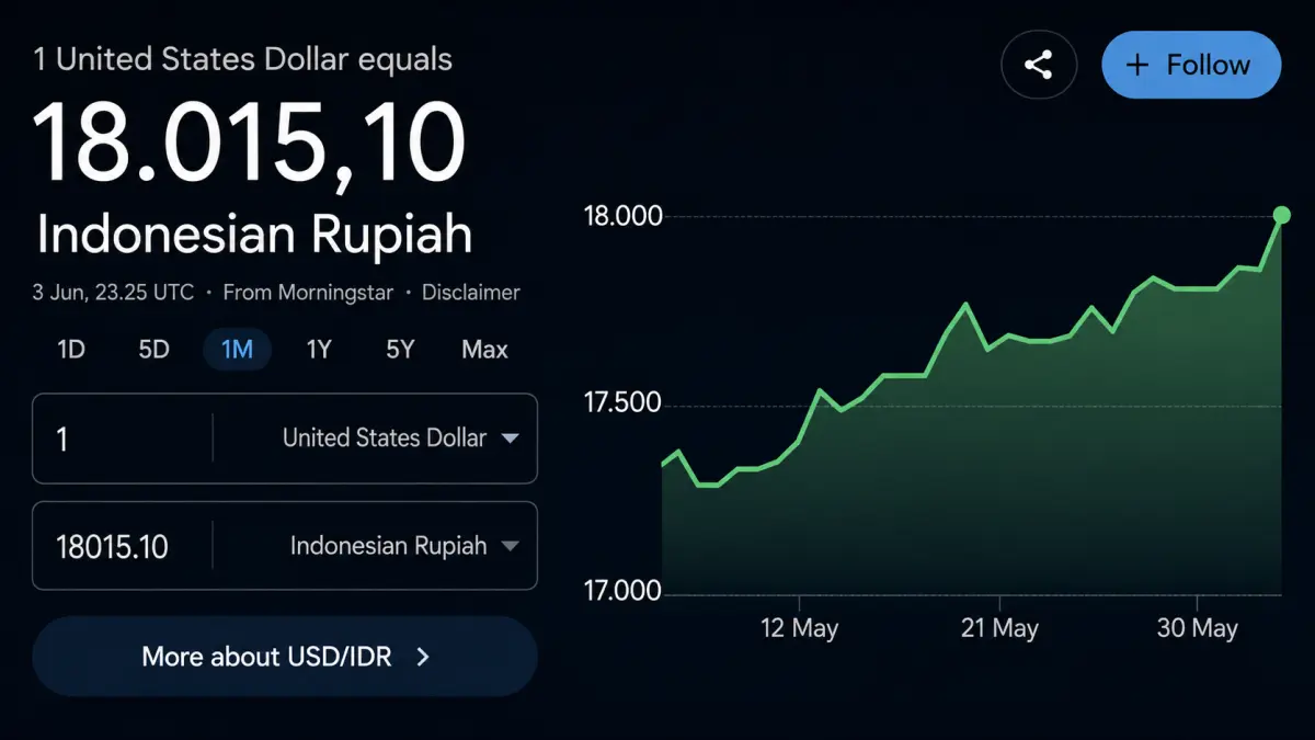 Nilai tukar rupiah terhadap dollar terus melemah.