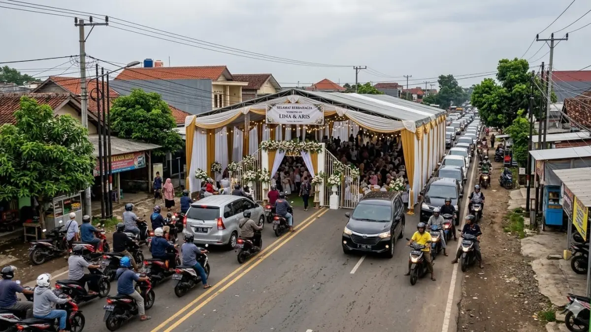 Ilustrasi gambar penutupan jalan terop nikahan. (AI/RADAR SURABAYA) 