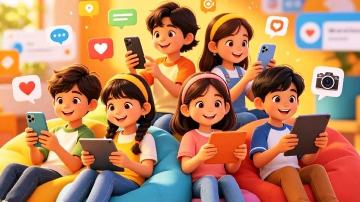ALARM: Ilustrasi anak memakai gadget untuk bermedsos.