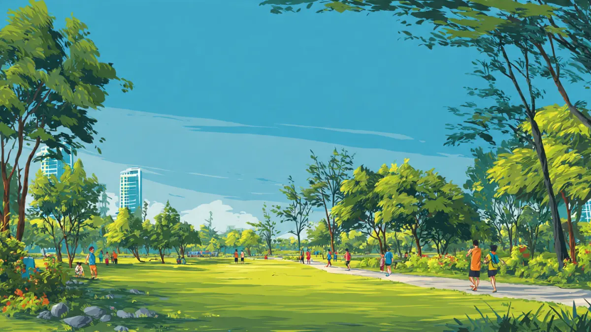 Ilustrasi cuaca cerah di taman kota. (AI)