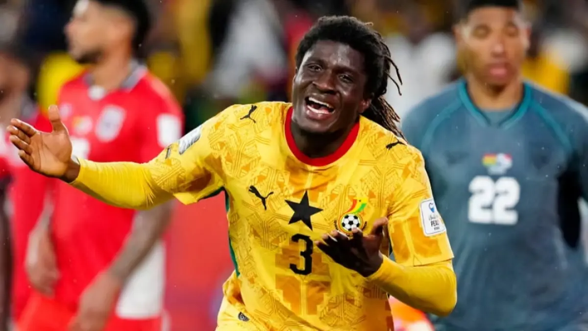Caleb Yirenkyi merayakan gol dramatis yang dicetaknya pada menit-menit akhir pertandingan untuk Ghana saat menghadapi Panama. dalam laga pembuka mereka di Piala Dunia 2026.(Frank Gunn/The Canadian Press/AP) 