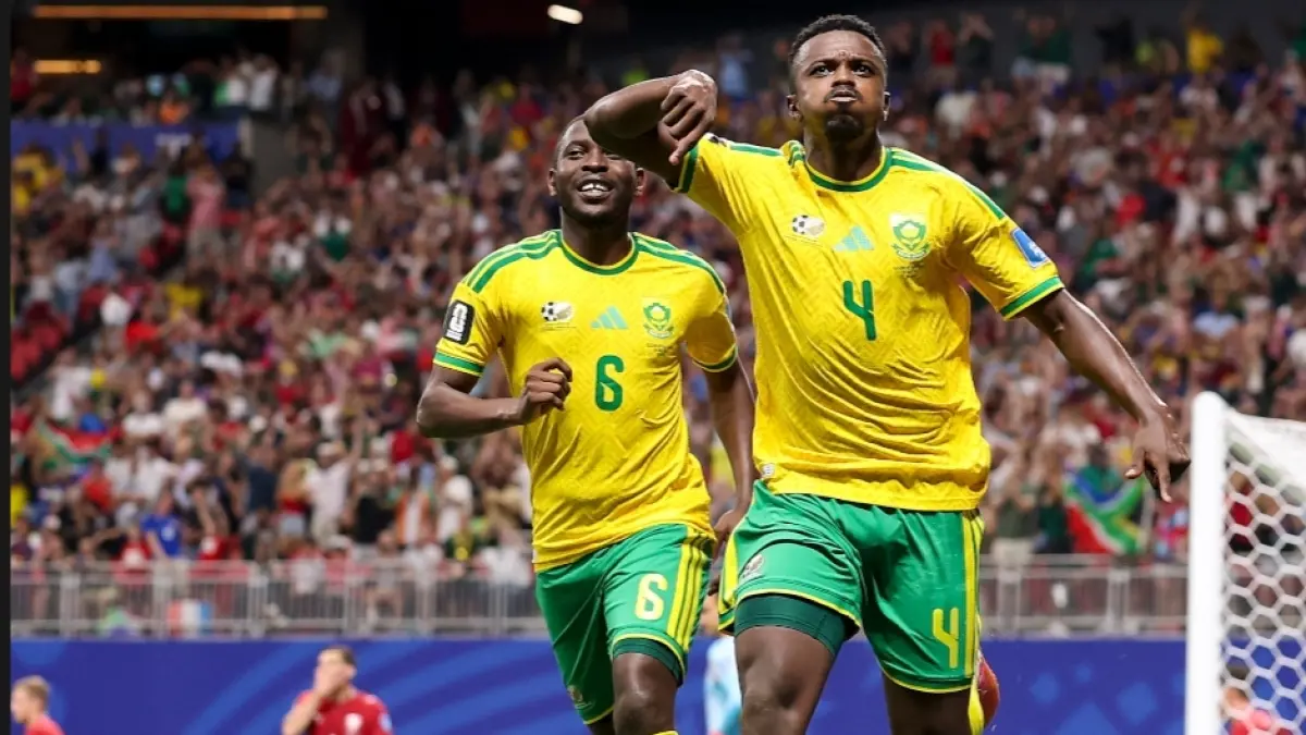 Teboho Mokoena selamatkan Afrika Selatan dari kekalahan. (SABC Sports) 