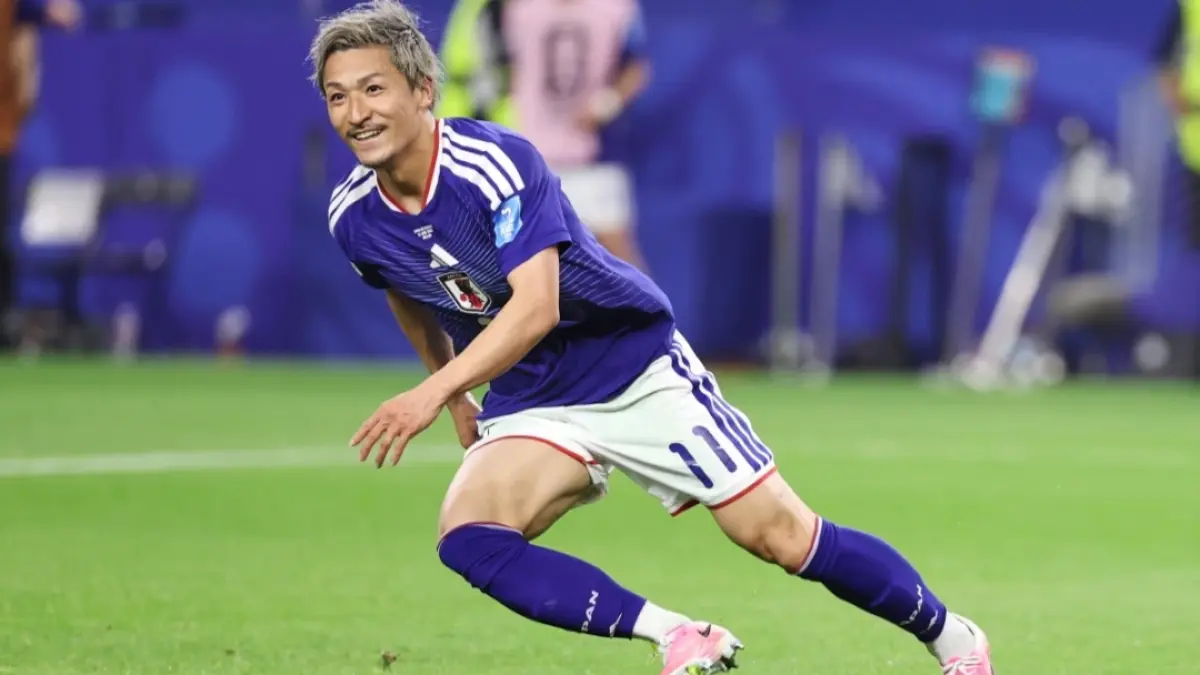 Daizen Maeda pencetak gol tim Samurai Biru. (AP Photo/Sam Hodde) 