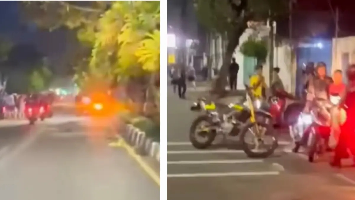 RESPON: Tim Jogoboyo Sat Samapta Polrestabes Surabaya saat membubarkan aksi balap liar di Jalan Kenjeran, Surabaya. (IST/RADAR SURABAYA)