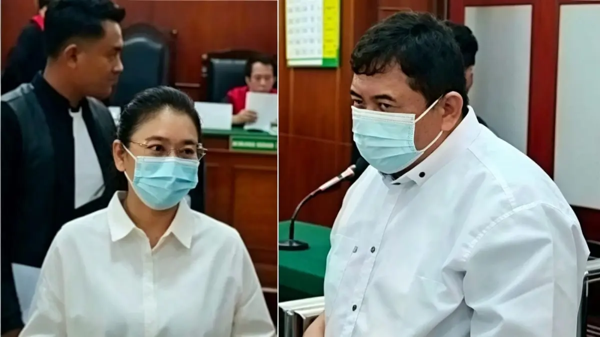 DIDAKWA: Dua bankir saat menjalani sidang. Ia menipu korban dengan investasi deposito dan rugikan korban Rp 5 miliar. (IST/RADAR SURABAYA)