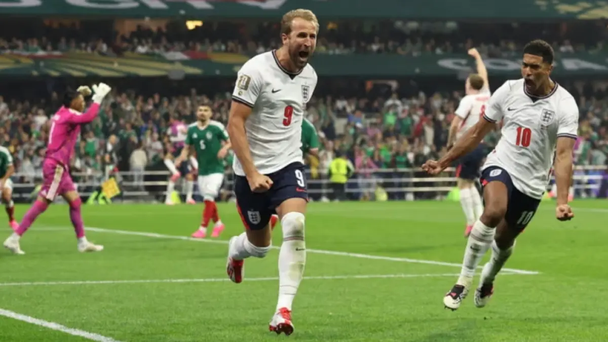 Harry Kane (kiri) dan Jude Bellingham jadi bintang kemenangan Inggris atas Meksiko. (The Guardian)Charlotte Wilson/Getty Images