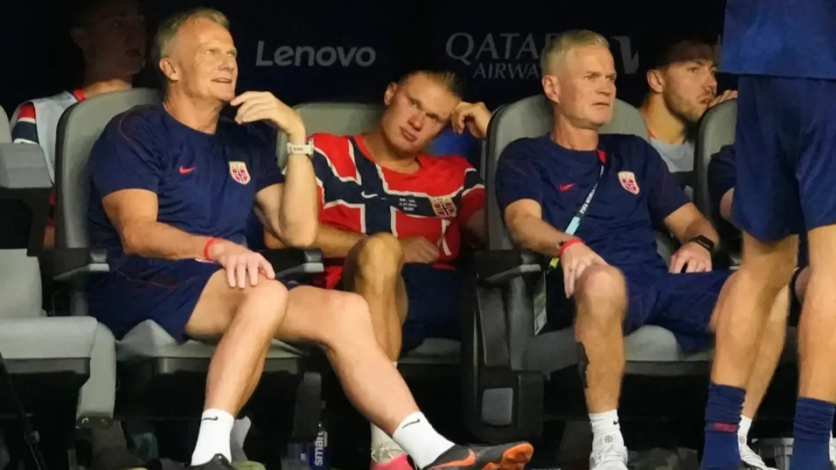 Erling Haaland diganti saat babak perpanjangan waktu diduga karena kelelahan. (AP Photo/Chris Carlson) 