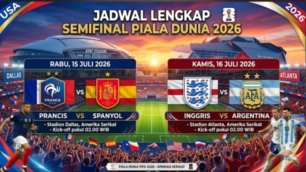 Gratis jadwal semifinal Piala Dunia 2026.(Gemini AI) 