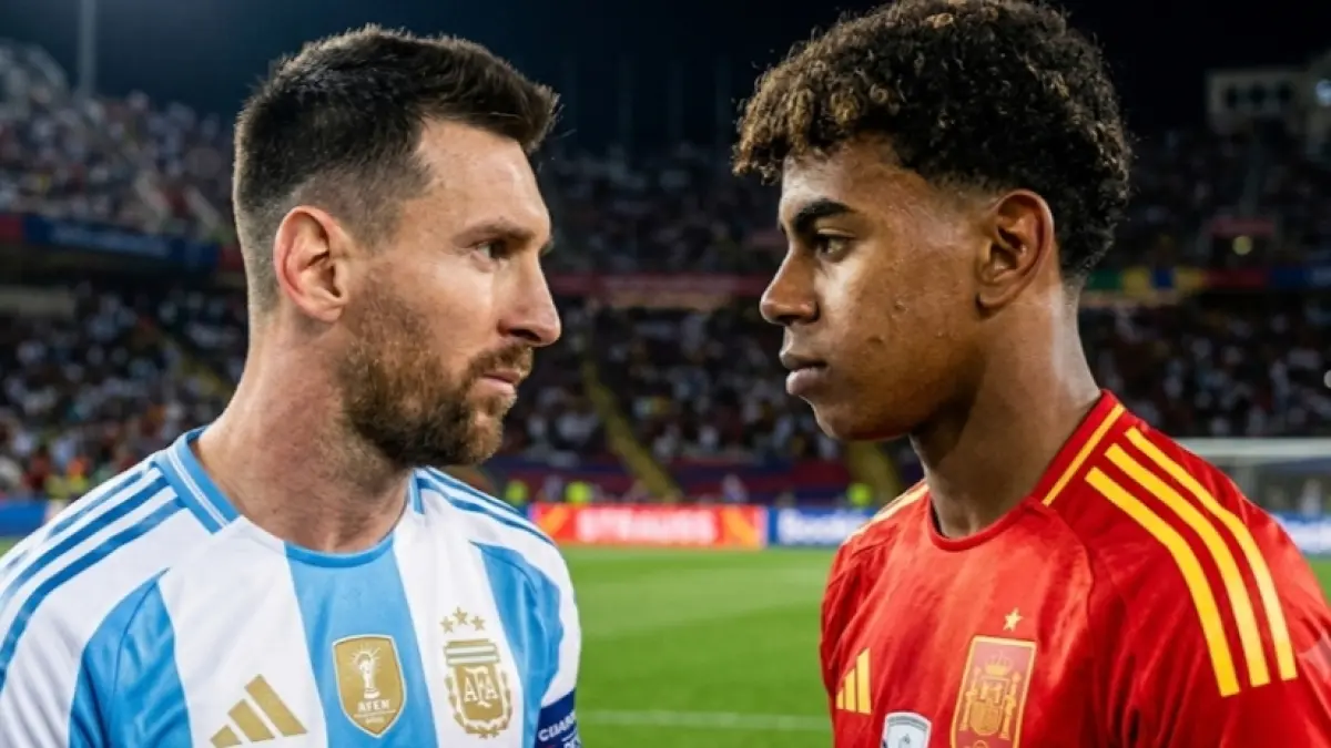 Duel beda generasi Lionel Messi vs Lamine Yamal penentu juara Piala Dunia 2026.(Gemini AI) 