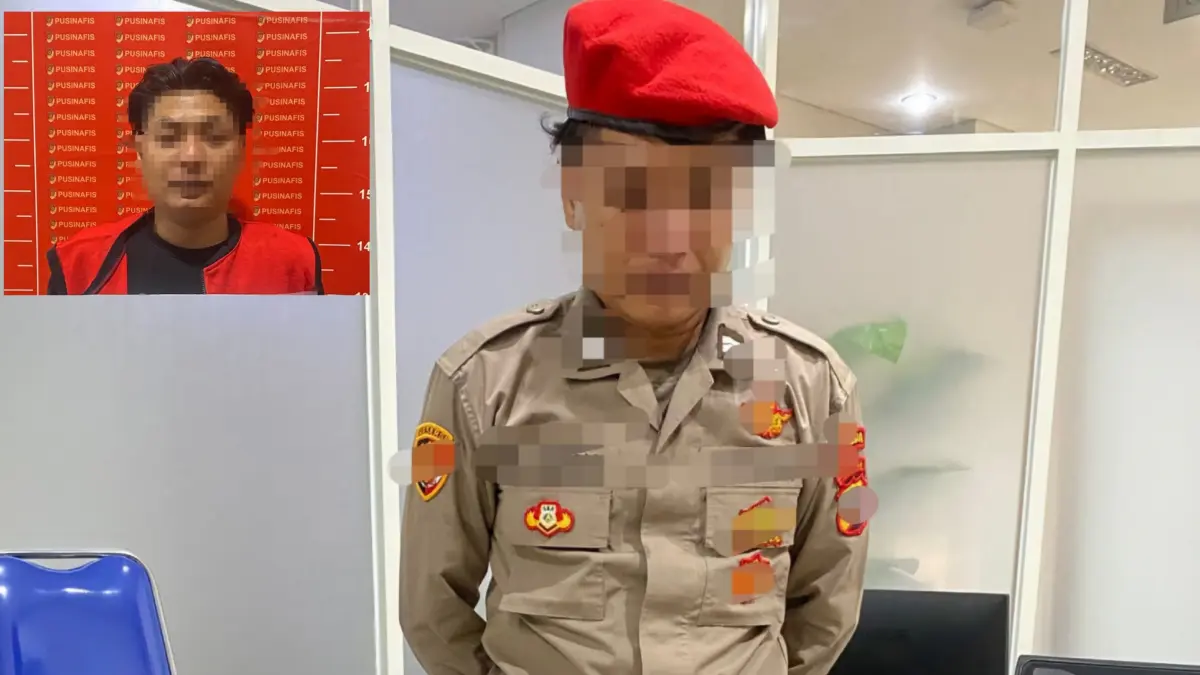 DIAMANKAN: Tersangka MA seorang polisi gadungan ditangkap Polrestabes Surabaya usai melakukan kekerasan seksual pada korban NY.(IST/RADAR SURABAYA)