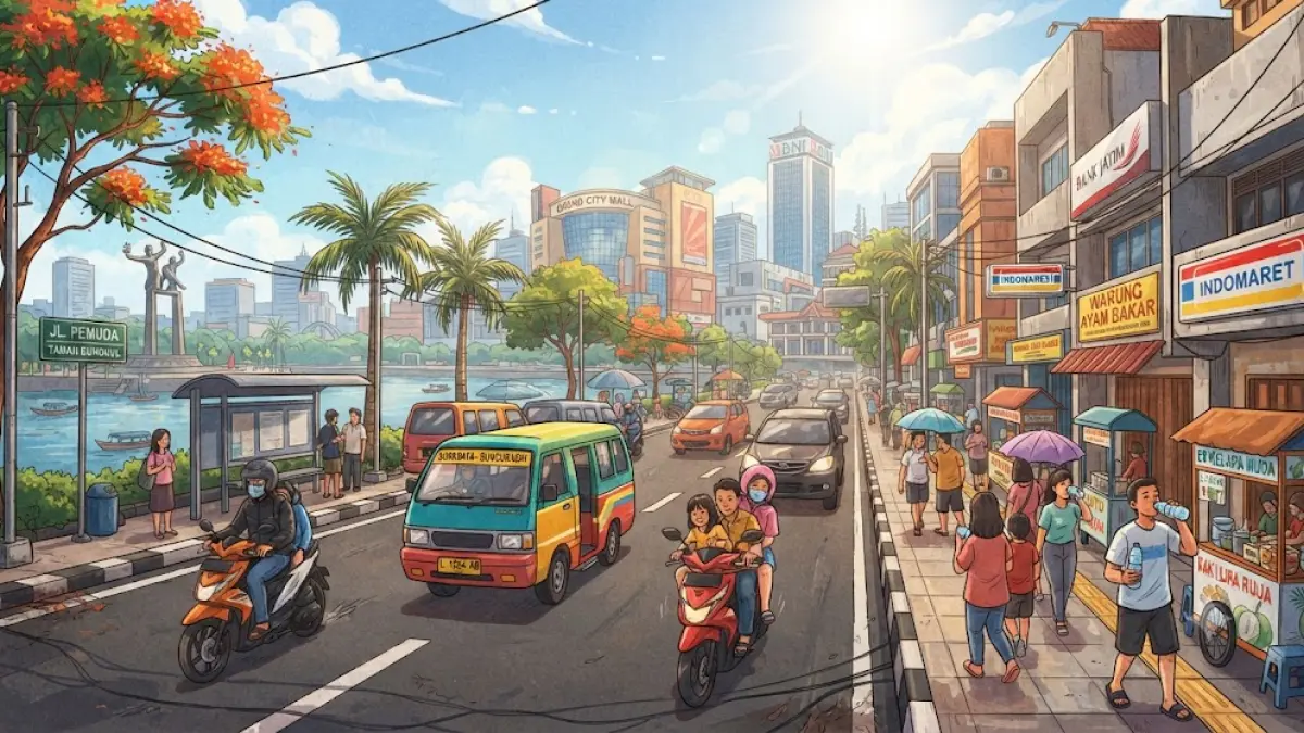 Ilustrasi cuaca cerah di Surabaya. (Gemini)