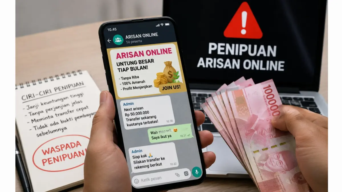 DIRINGKUS: Polda Jatim menyelidiki kasus penipuan arisan bodong yang diduga libatkan selebgram dan artis.(ILUSTRASI/AI/RADAR SURABAYA)