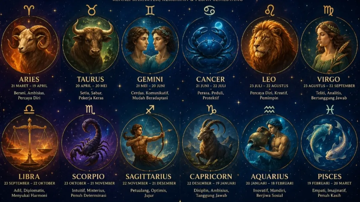 Ilustrasi 12 zodiak((AI) 