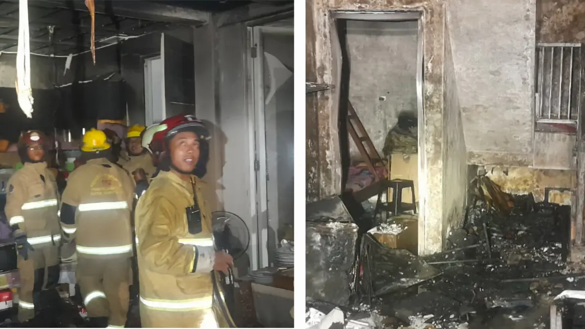 PADAM: Kondisi dapur rumah kos di Jalan Klampis Aji Tengah, Klampis Ngasem, Surabaya, yang terbakar. Satu anak kos alami luka bakar sementara satu sesak napas.(IST/RADAR SURABAYA)