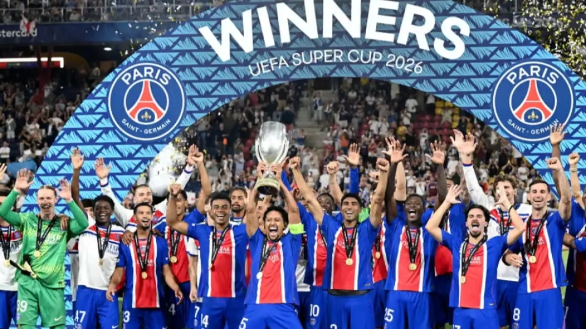Paris Saint-Germain back to back raih gelar juara Piala Super Eropa. (The Guardian/Angelika Warmuth/Reuters) 