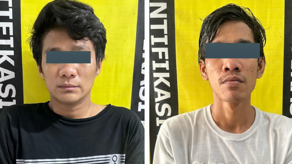 DITANGKAP: Dua tersangka curanmor di Jalan Margorukun, Surabaya, saat diamankan Polsek Bubutan.(IST/RADAR SURABAYA)