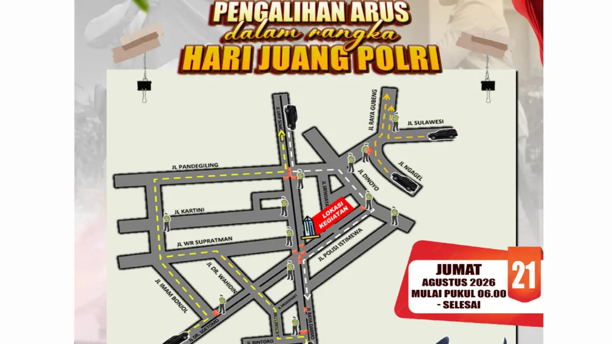 SEMENTARA: Polrestabes Surabaya akan melakukan pengalihan arus selama persiapan dan pelaksanaan peringatan Hari Juang Polri di Surabaya.(IST/RADAR SURABAYA)