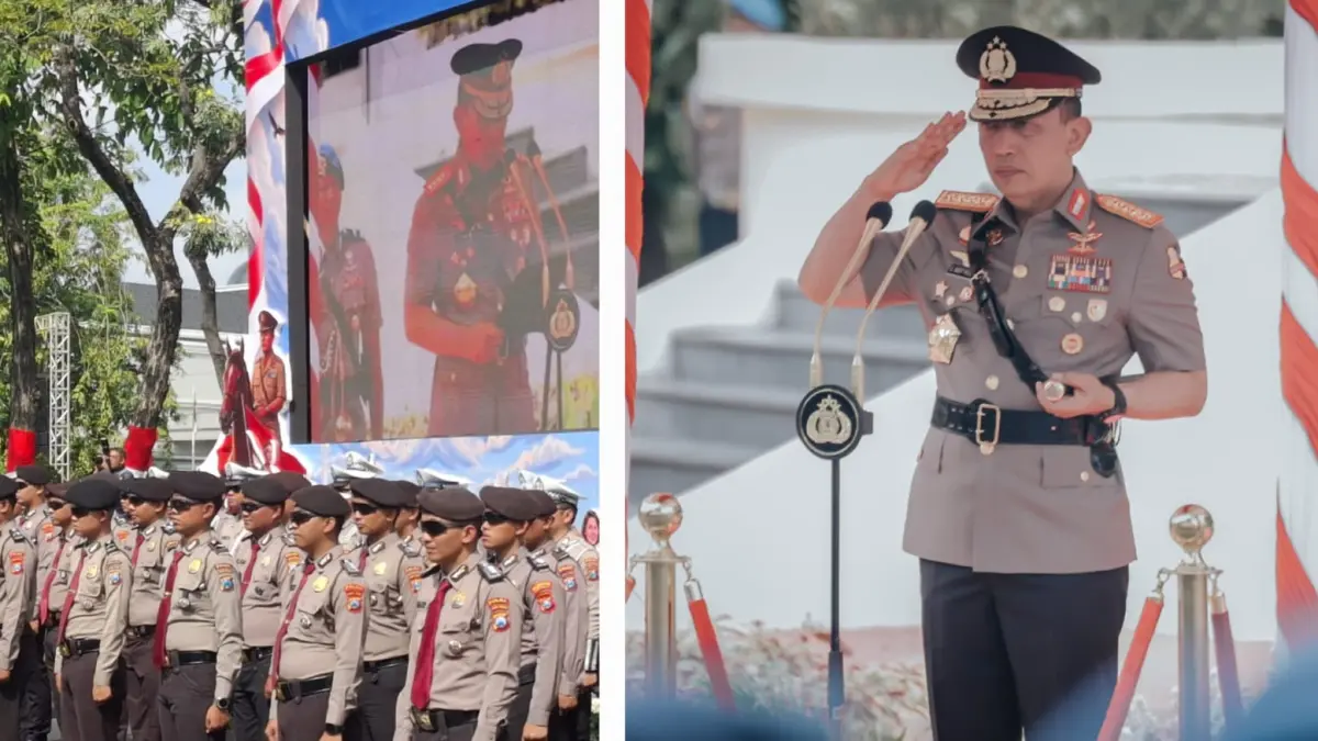 MEMPERINGATI: Kapolri Jenderal Polisi Listyo Sigit Prabowo saat menjadi inspektur upacara saat peringatan Hari Juang Polri di depan Monumen Polisi Istimewa, Jumat (21/8). (IST)