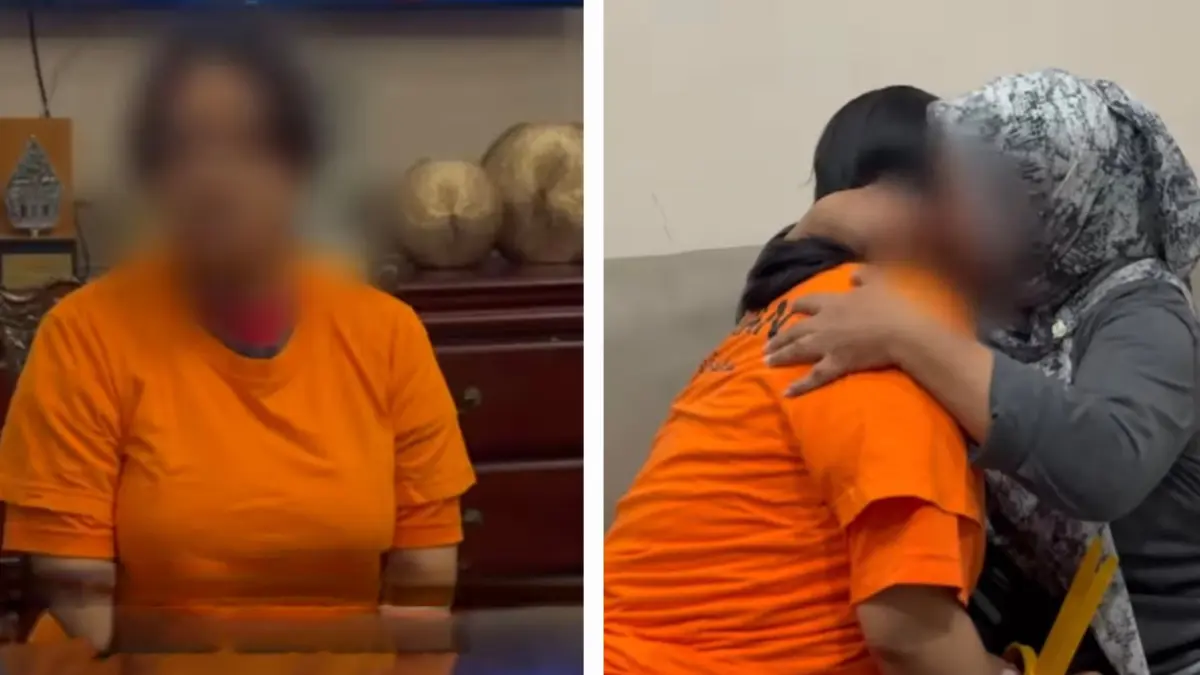 DIAMANKAN: Tersangka ALS mahasiswi kedokteran hewan ini mengaku membiarkan anaknya di lantai usai lahiran hingga gagal napas dan meninggal. Tersangka bertemu ibunya di Satres PPA dan PPO Polrestabes Surabaya (foto kanan). (IST/RADAR SURABAYA)