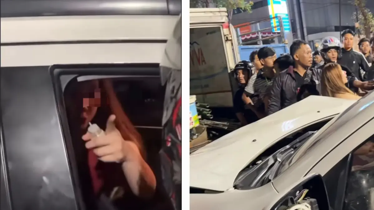 DIAMANKAN: Kondisi mobil usai menabrak korban RPK hingga meninggal dan pikap di Jalan Gubernur Suryo, Surabaya. Sebelumnya juga menabrak taksi listrik. (IST/RADAR SURABAYA)