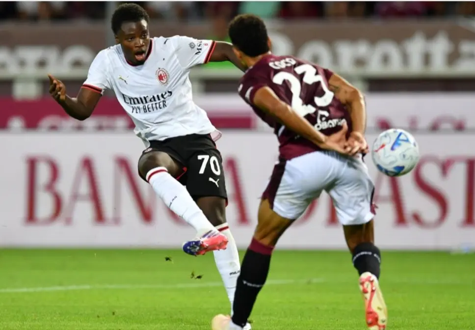 Alphadjo Cisse mencetak gol pertamanya di Serie A antara Torino FC dan AC Milan di Stadio Olimpico Grande Torino pada 23 Agustus 2026 di Turin, Italia. (Valerio Pennicino/Getty Images)