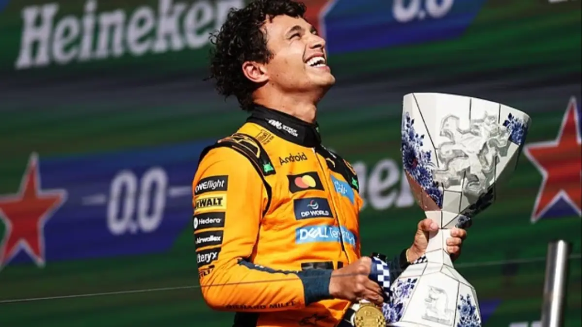 Lando Norris meraih kemenangan dalam Grand Prix Belanda yang menjadi edisi terakhir di Zandvoort. (Dailymail) 