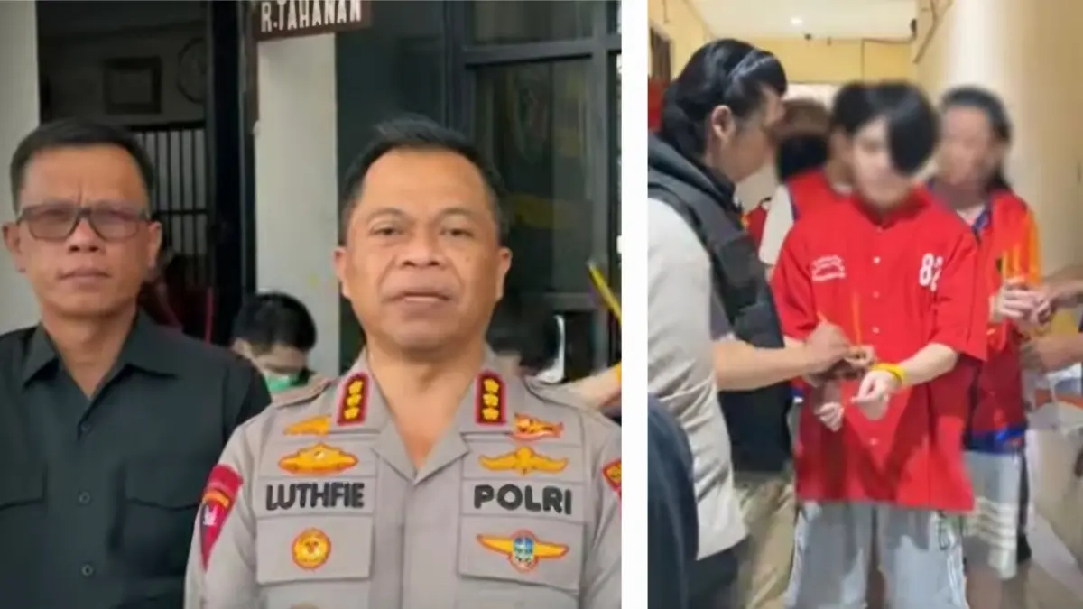 PENYERAHAN: Sebanyak 46 tersangka kasus scamming jaringan internasional (foto kanan) diserahkan Polrestabes Surabaya ke Kejari Surabaya. (IST/RADAR SURABAYA)