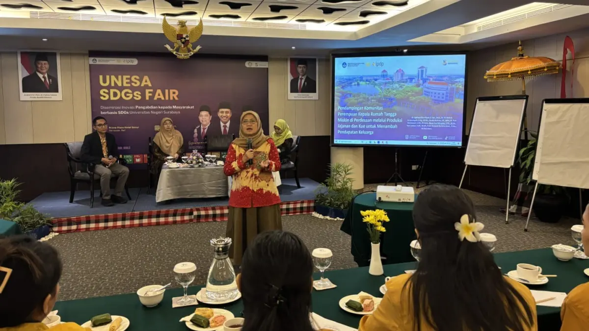 INOVASI DAN DISKUSI: Selain pameran inovasi, kegiatan juga diisi forum diskusi dan berbagi praktik baik pengabdian berbasis SDGs. Penyelenggaraan di Denpasar dinilai strategis karena Bali dikenal aktif mengembangkan pembangunan berkelanjutan berbasis budaya, lingkungan, dan pemberdayaan masyarakat.(IST/RADAR SURABAYA)