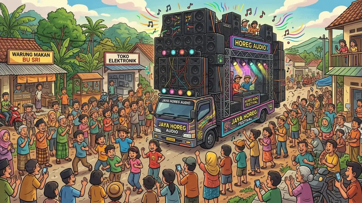 Ilustrasi sound horeg di Jawa Timur. (AI) 