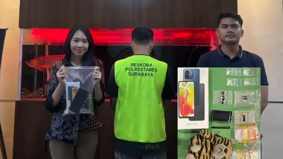 DITANGKAP: Tersangka MR ditangkap Satresnarkoba Polrestabes Surabaya. Polisi menemukan sabu di tas boneka harimau saat menggerebek rumah di Jalan Bratang Gede, Surabaya. (IST/RADAR SURABAYA)