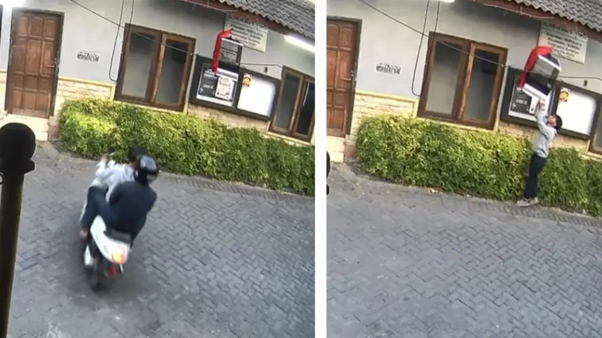 BERAKSI: Dua pelaku pencurian burung terekam CCTV saat beraksi di Jalan Kertajaya, Surabaya. (MAHRUS/RADAR SURABAYA)