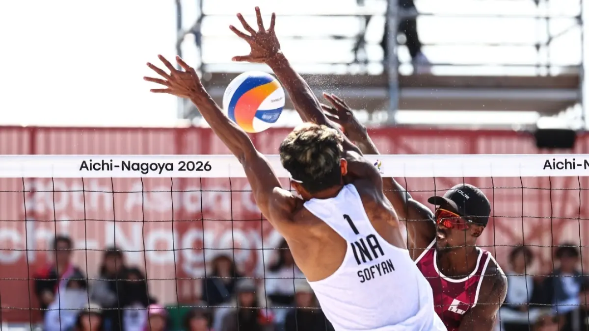 Final Bola Voli pantai Qatar vs Indonesia yang dimenangkan Qatar. (Ainagoc)