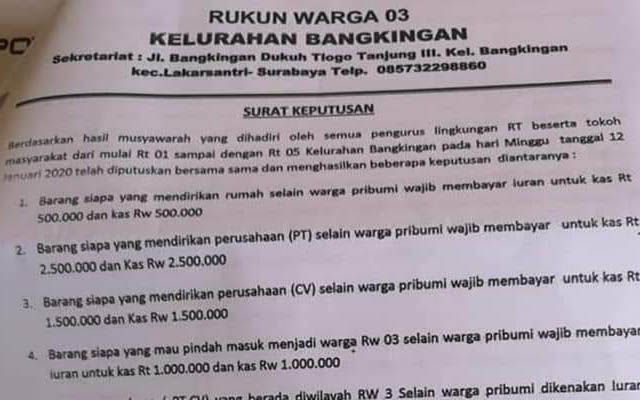 Viral di Medsos, Edaran RW 03 Bangkingan Harus Atas Evaluasi Lurah