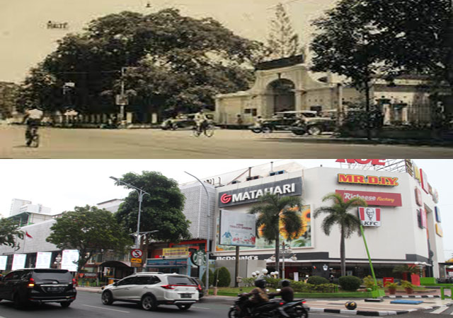 SUDAH BERGANTI: Lokasi Surabaya Plaza (foto bawah) ini dulunya merupakan Centraal Burgerlijke Ziekeninrichting atau pusat kesehatan di zaman kolonial Belanda. (ISTIMEWA/SURYANTO)