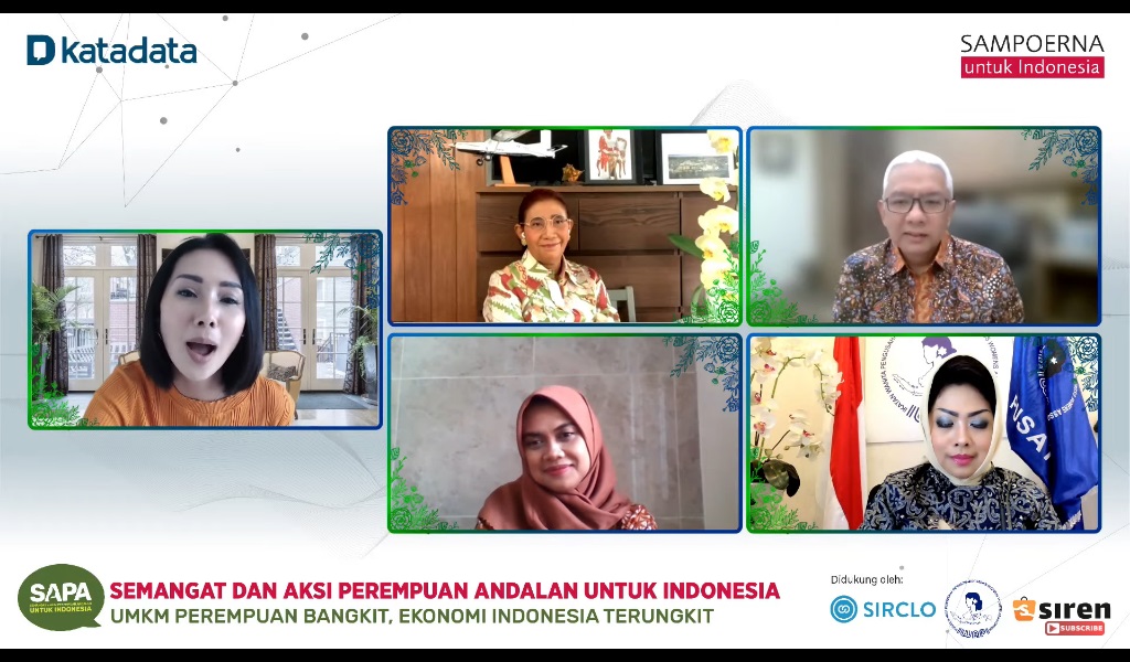 Webinar Semangat dan Aksi Perempuan Andalan (SAPA) untuk Indonesia yang bertema UMKM Perempuan Bangkit, Ekonomi Indonesia Terungkit, pada Selasa (5/10). (ISTIMEWA)