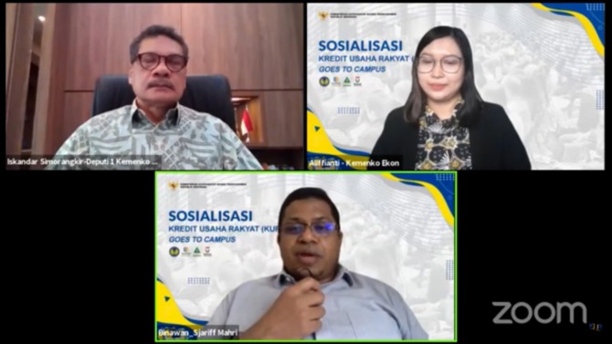Sosialiasi Kredit Usaha Rakyat (KUR) Goes to Campus, secara virtual pada Selasa (12/10).(ISTIMEWA)