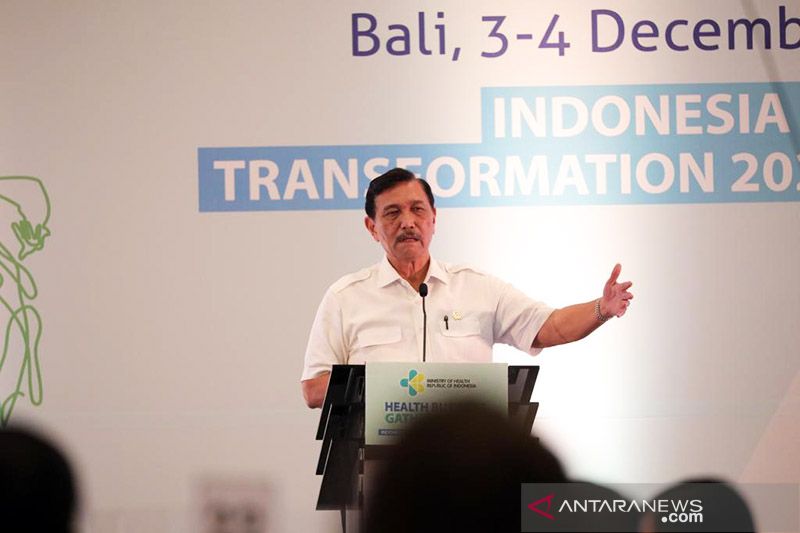 Menko Kemaritiman dan Investasi Luhut Binsar Pandjaitan dalam Health Business Gathering 2021, di Bali, Jumat (3/12/2021). (ANTARA)
