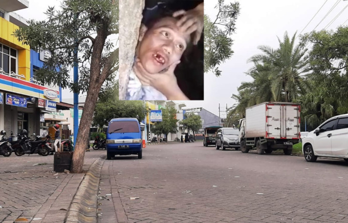 TKP: Lokasi pencuri motor dihajar warga di Central Park Gunung Anyar, Surabaya. Inset: Pelaku babak belur dimassa. (MAHRUS/RADAR SURABAYA)