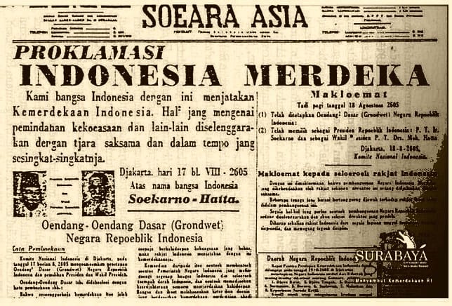 Koran Soeara Asia yang terbit di Surabaya pertama kali menyiarkan naskah proklamasi kemerdekaan Indonesia. (IST)