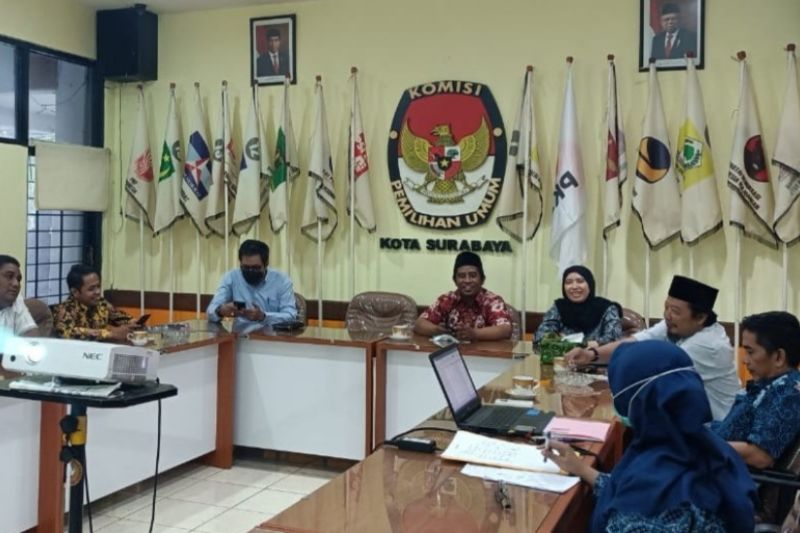 KPU dan Bawaslu Surabaya menyelenggarakan Rapat Koordinasi (Rakor) Persiapan Rekapitulasi Daftar Pemilih Berkelanjutan (DPB) Pemilu 2024 di kantor KPU Surabaya, beberapa hari lalu. (ANTARA/HO-KPU Surabaya)