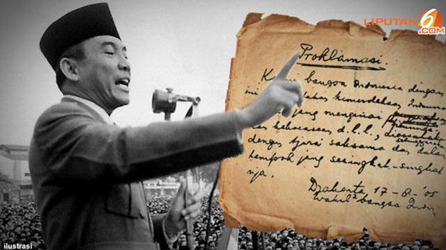 Ilustrasi pembacaan proklamasi. (ISTIMEWA/LIPUTAN6.COM)